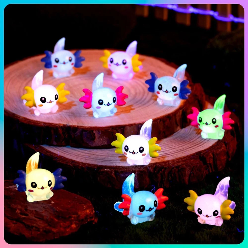 96Pcs Luminous Mini Resin Axolotl Miniature Axolotl Figurine Tiny Axolotl Ornament for Garden