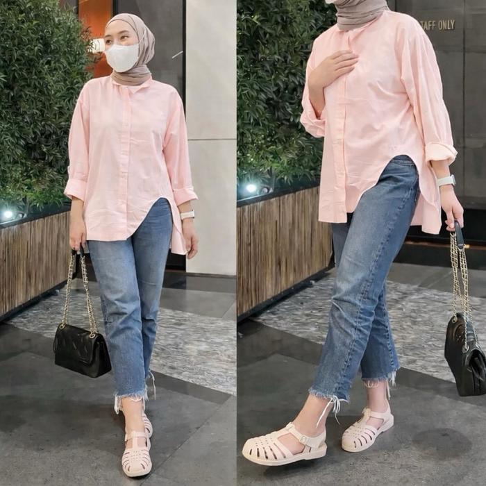 kemeja senja atasan wanita pola polos formal variasi lenkung