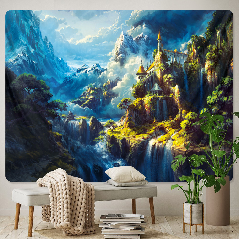 Castle Psychedelic Scene Mermaid Home Decor Art Tapestry Hippie Bohemian Tarot Pretty Room Wall Deco