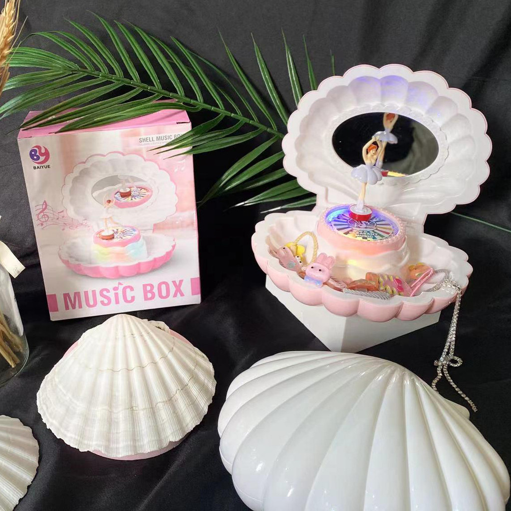 Creative Shell Music Box Dancing Girl Music Box Children Mirror Jewelry Box Birthday Gift Music Deco