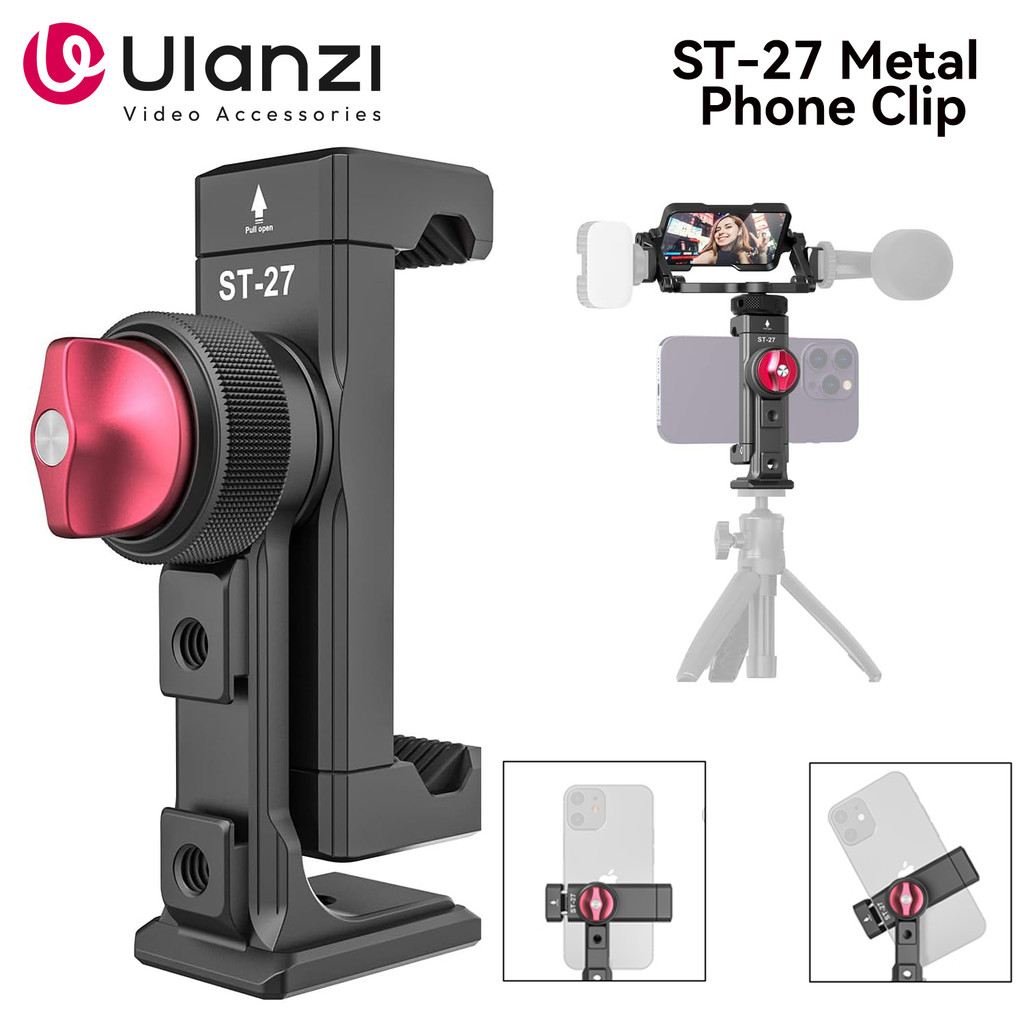 Ulanzi ST-27 Universal Metal Mobile Phone Clip With 1/4 Screw Cold Mount Flip Mirror For Bracket