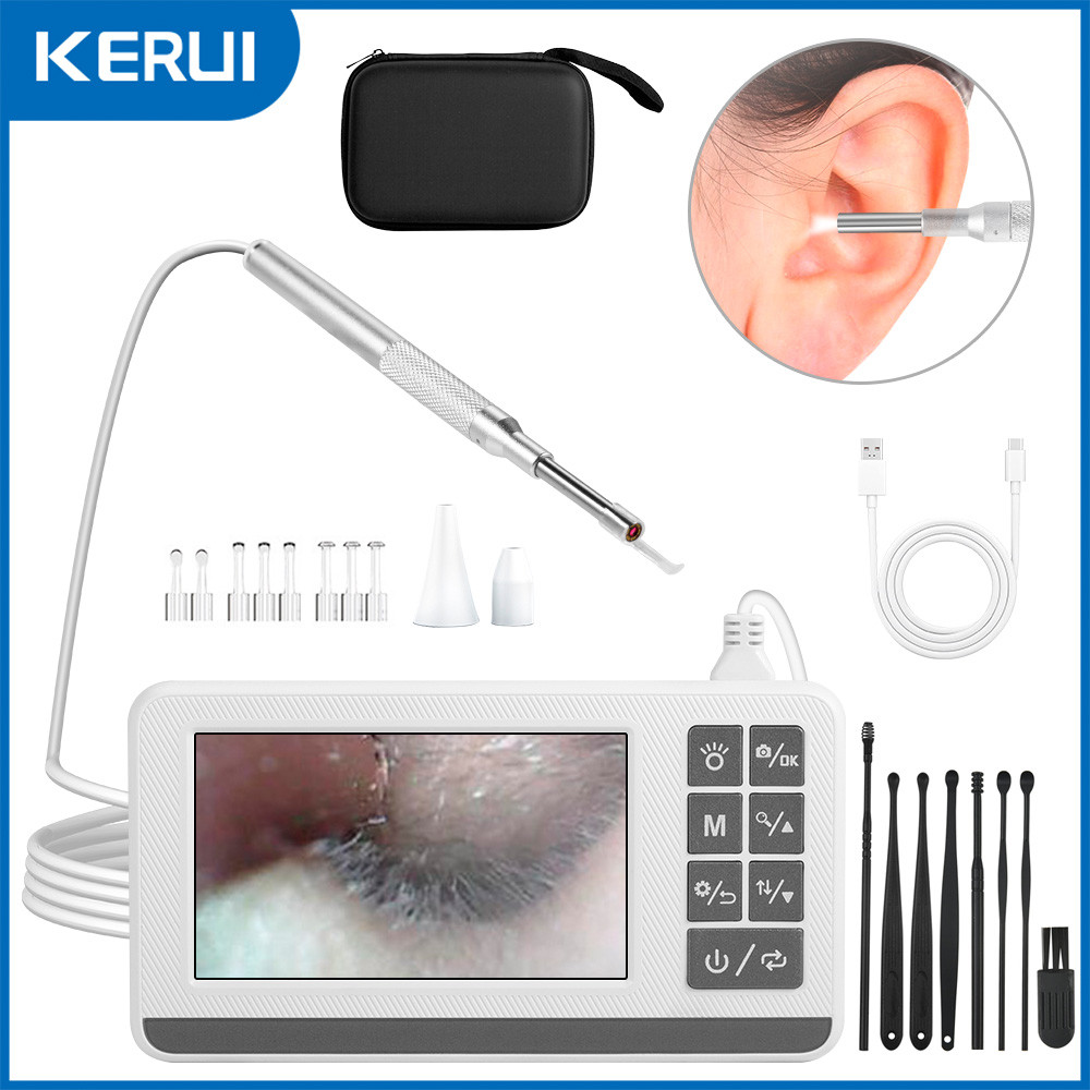 KERUI 3.9mm Otoscope Ear Endoscope Camera with 6 Lights 4.3 Inch Screen Ear Wax Removal Tool