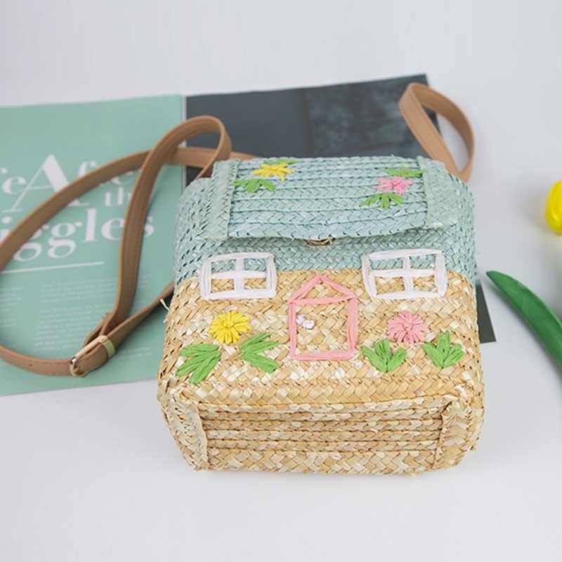 Children's straw woven bag small house woven bag, rattan woven handbag backpack bamboo woven