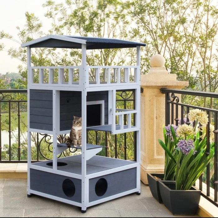Kandang kucing kayu tingkat premium real pict/ Rumah kucing elegant