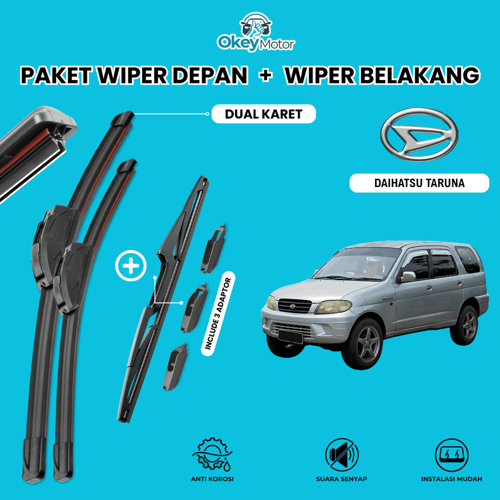 Wiper Daihatsu Taruna Dual Kaca Mobil Paket 1 Set Depan Belakang