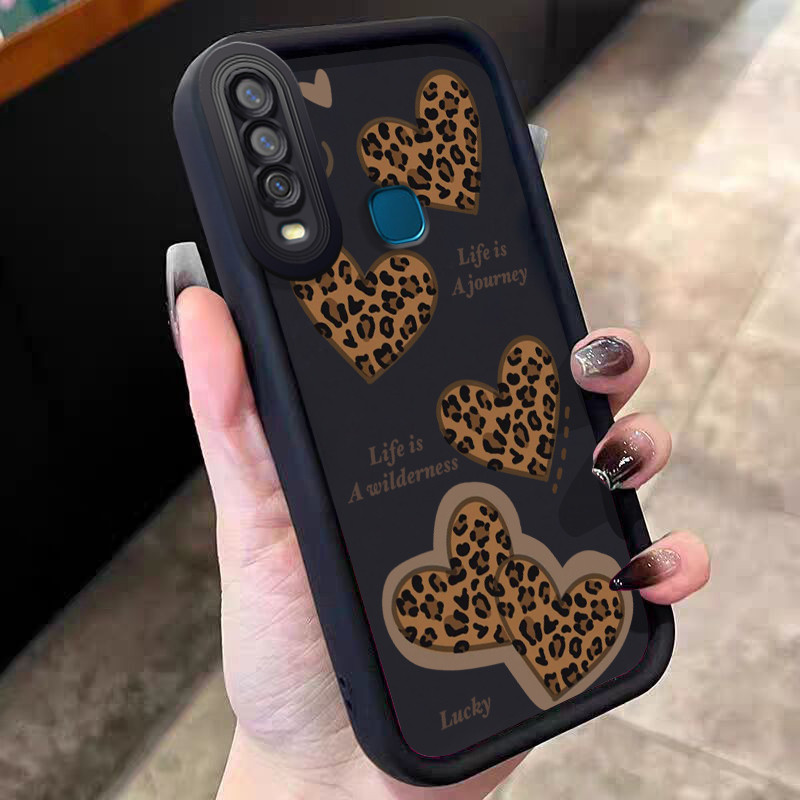 Casing Hp untuk VIVO Y12 Y12i Y15 Y17 Y3 Y3s Case Leopard Print Heart Kasing silikon Cesing modern S