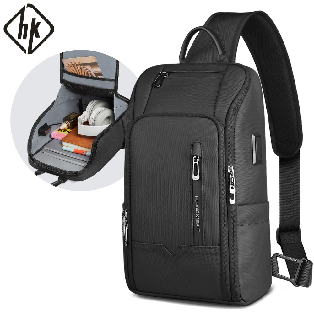 Tas Selempang Pria Anti Maling Waterproof USB Multi Kantong Serbaguna Pundak Lintas Badan Pria Pungg