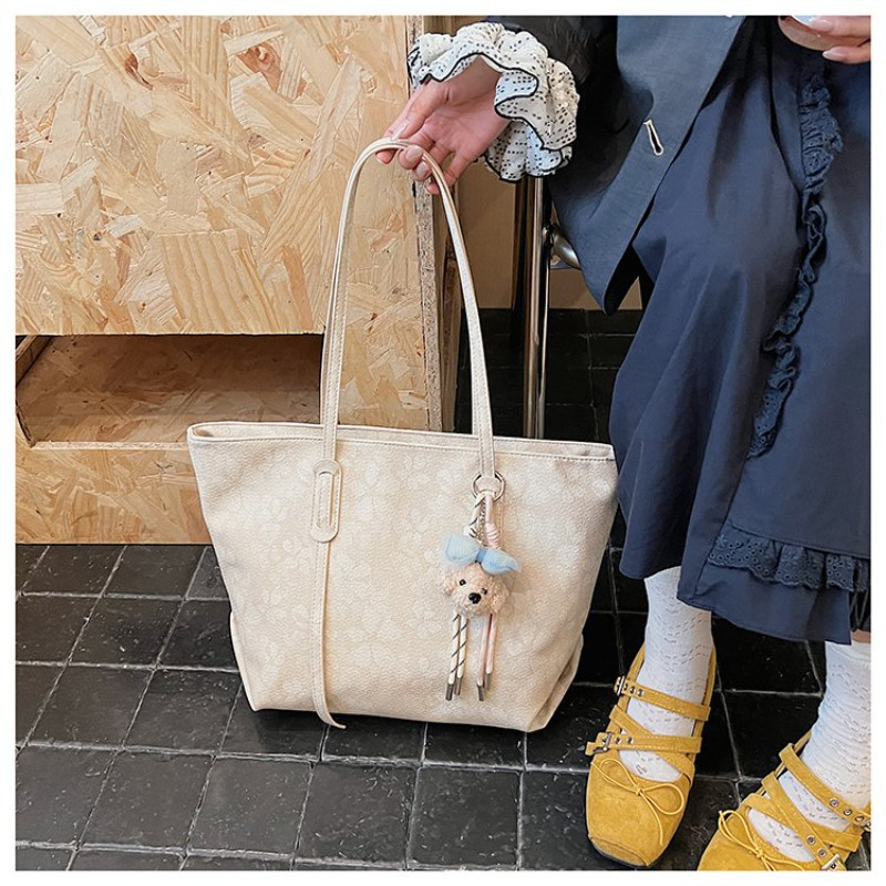 2026 New CEEKAY Faux Leather Tote Bag, Adjustable Strap Shoulder Bag with Cute Pendant, Daily