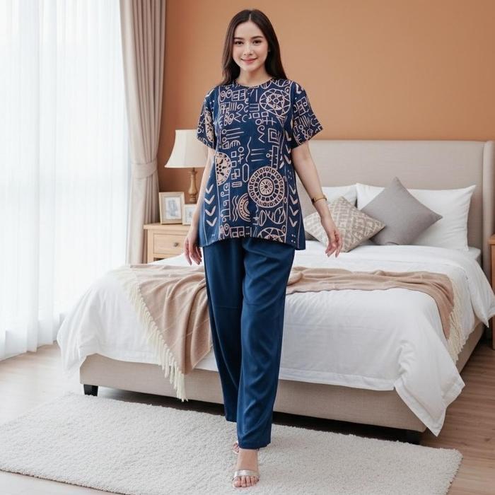Setelan Cp Andin Cabutan Baju Rayon Wanita Celana Piyama Dewasa Panjang Busui Tidur Pendek Pasti Ori