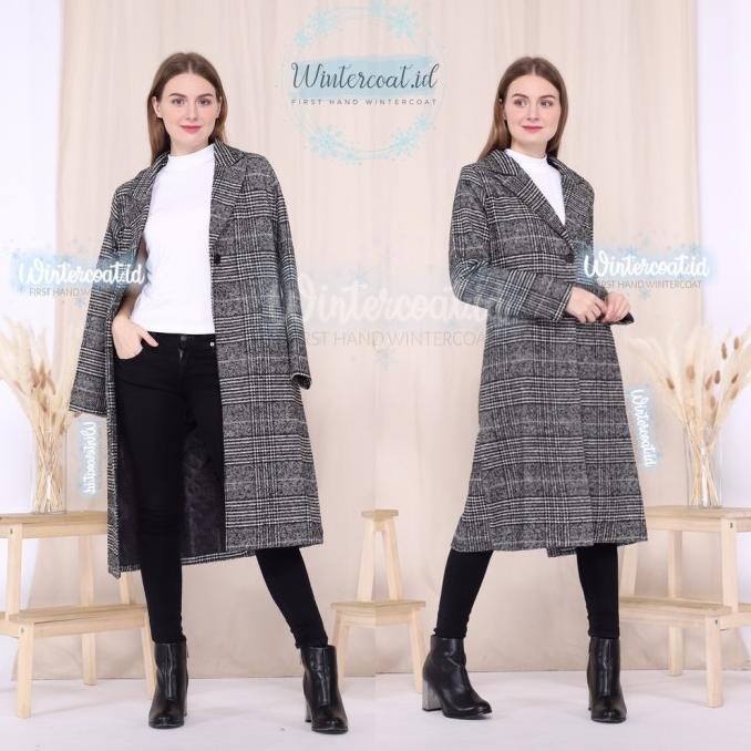 Ada Ready Ada S-8XL Long wool coat wanita jaket winter cewek jumbo plaid mantel women panjang korea