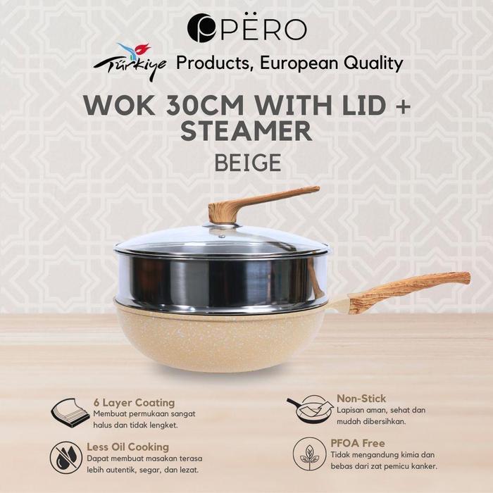 [Delladelli] Pero Wok 30cm With Lid + Steamer / Wajan Granite Anti Lengket