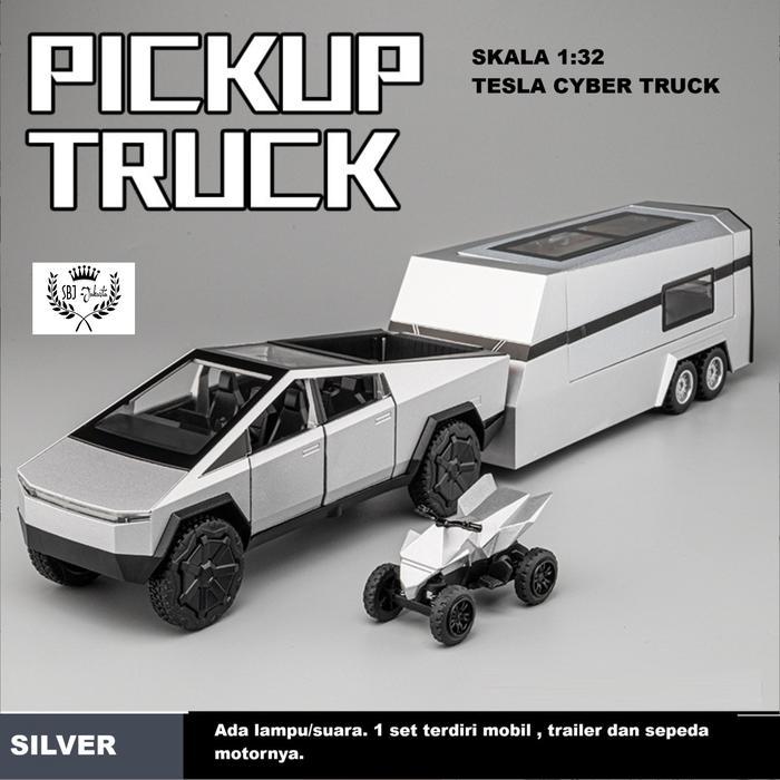 NEW PRODUK DIECAST MOBIL TESLA CYBERTRUCK PICKUP + TRAILER + SEPEDA MOTOR OFFROAD VEHICLE TRUCK