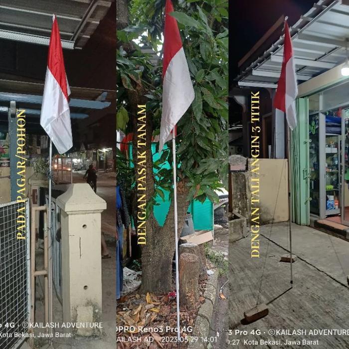 Tiang Bendera Lengkap dengan Bendera Tali dan Pasak Tinggal Pasang