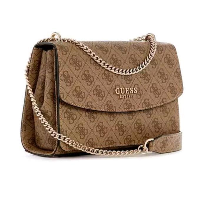 Guess Tas Tangan Wanita Model Chain Brown dengan Logo Elegan dan Tali Rantai Mewah