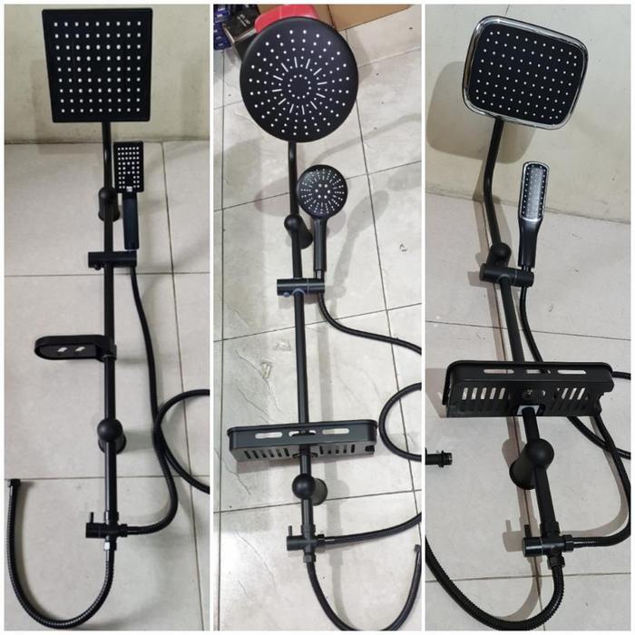 Paloma - Paket Shower Tiang Set Coulomn Black / Hitam + Kran Cabang