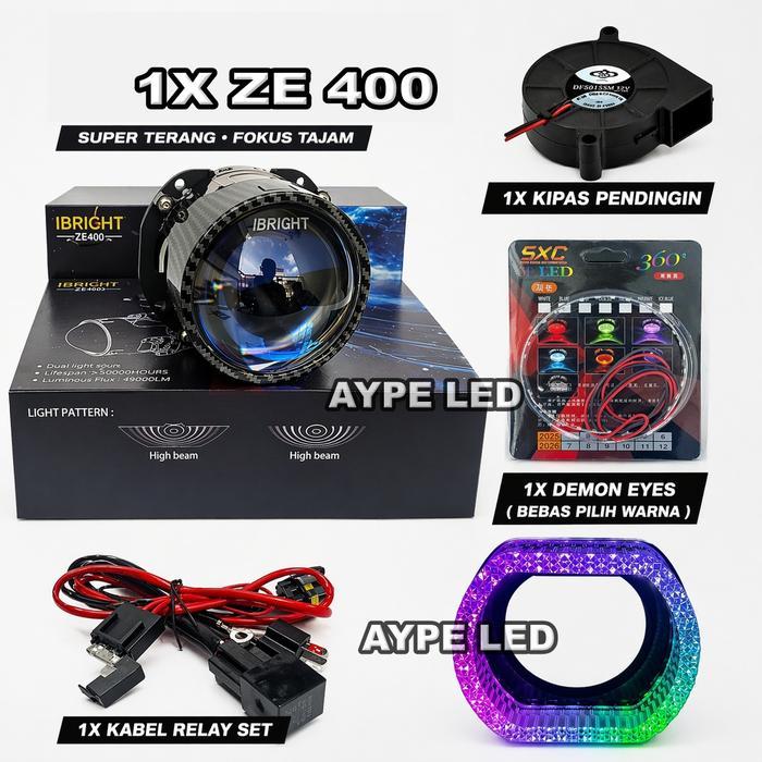 Paket Lengkap ibright ZE400 2.5 inch Bluelens 59 Watt Projector Biled IBRIGHT 2,5 inch