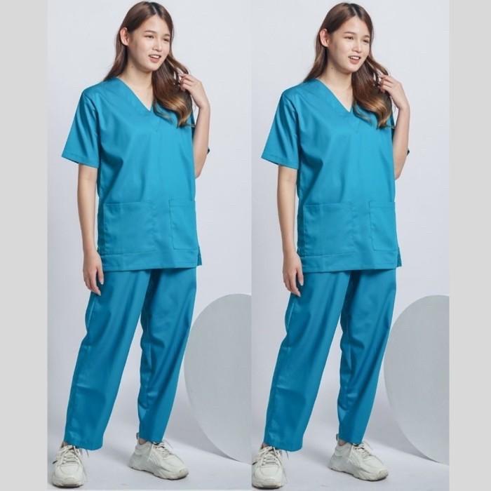 ASLI Baju Oka Lengan Pendek Pria Baju Jaga Dokter Perawat Setelan Celana READY STOCK