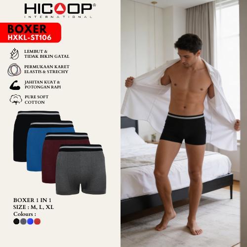 Promo Hicoop - Underwear Boxer - Celana Dalam Pria Boxer Rayon Spandex - Hitam/Abu/Maroon/Biru - 1