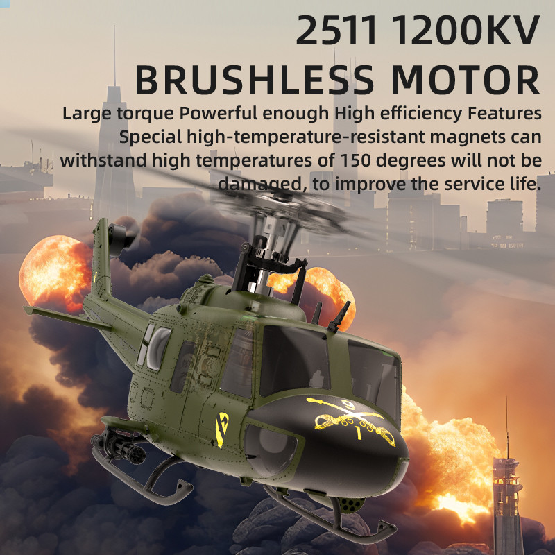 Eachine E190 PRO UH-1 6-Channel RC Helicopter Brushless Motor GPS Hold Altitude Scale Military Green