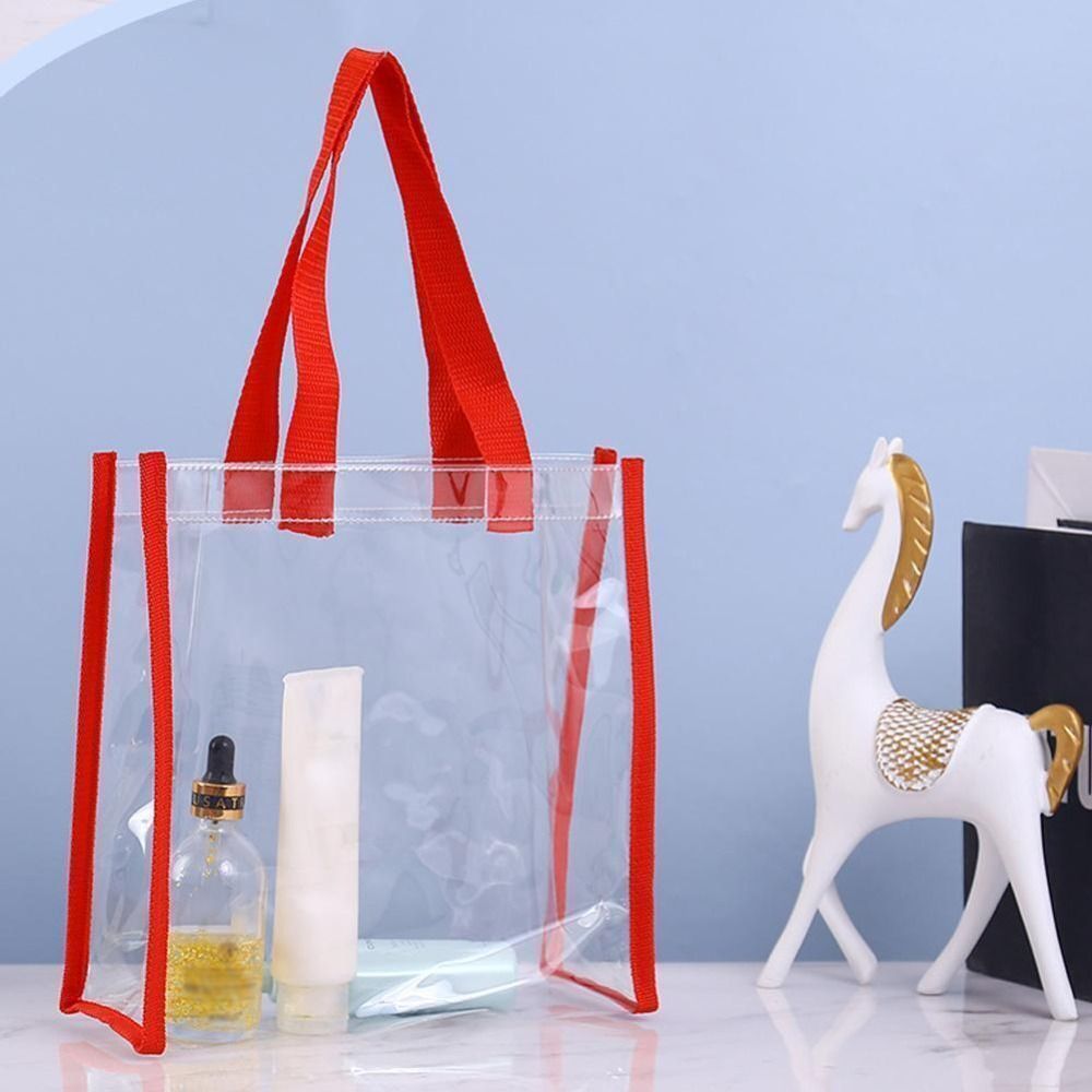New PVC Clear Tote Bag Large Capacity Car Sewn Cosmetics Shopping Bag Plastic Gift Bag Jelly Bag