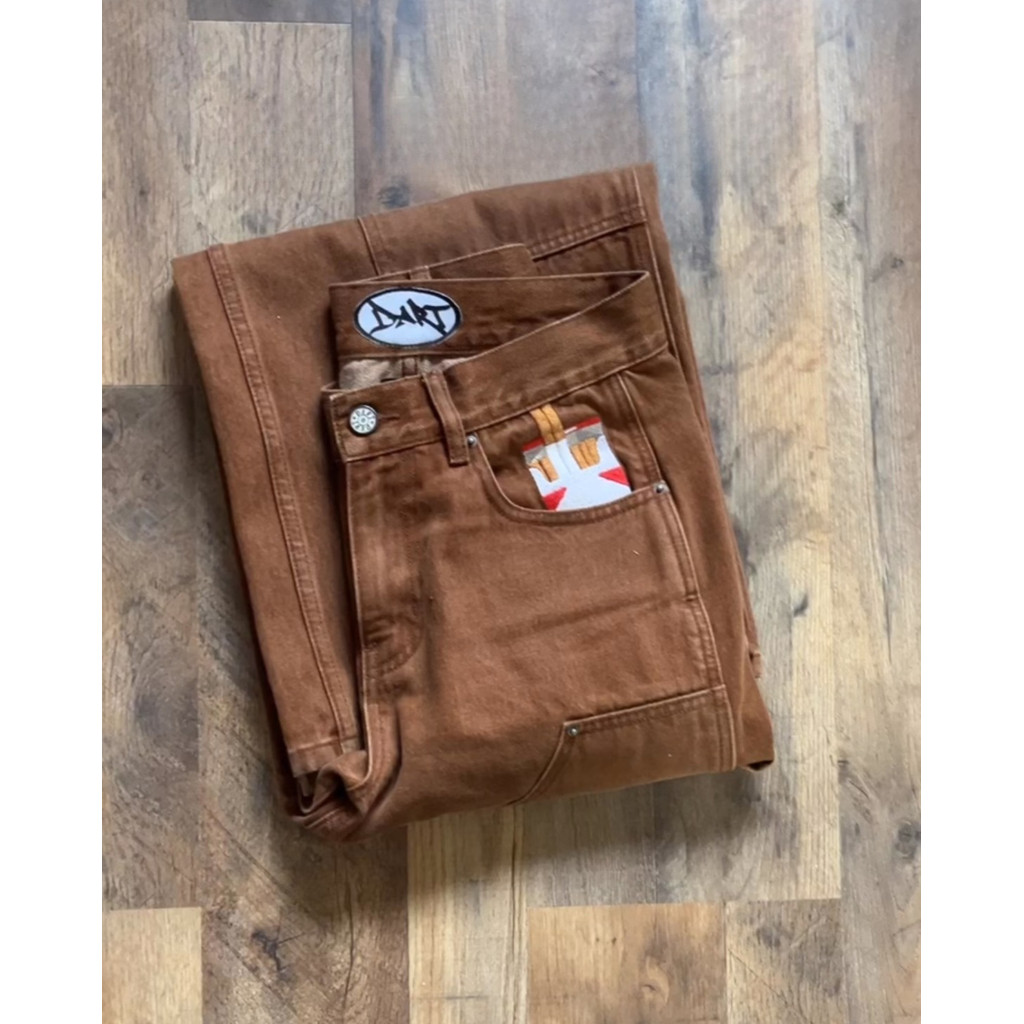 Streetwear Y2K Punk Retro Gothic American Classic Embroidered Jeans Men Women Brown Punk Loose