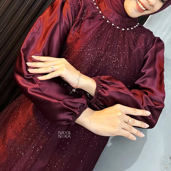 Nayanika Batik - Maxi Dress Lebaran Terbaru 2026 Noella Gamis Tulle Salju Mewah Berpayet Mix Roberto