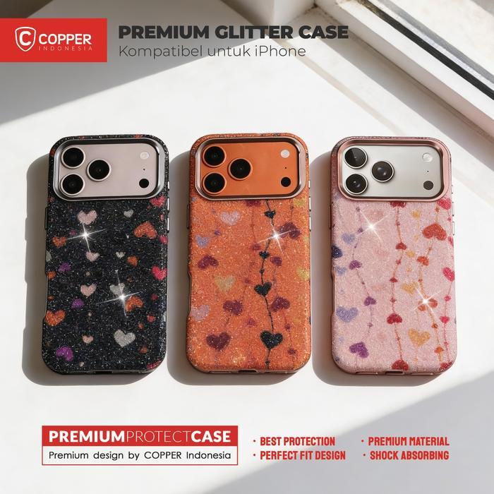 SALE COPPER Compatible For iPhone 17 Series - Air / Pro / Max Design Rainbow Love Glitter Case