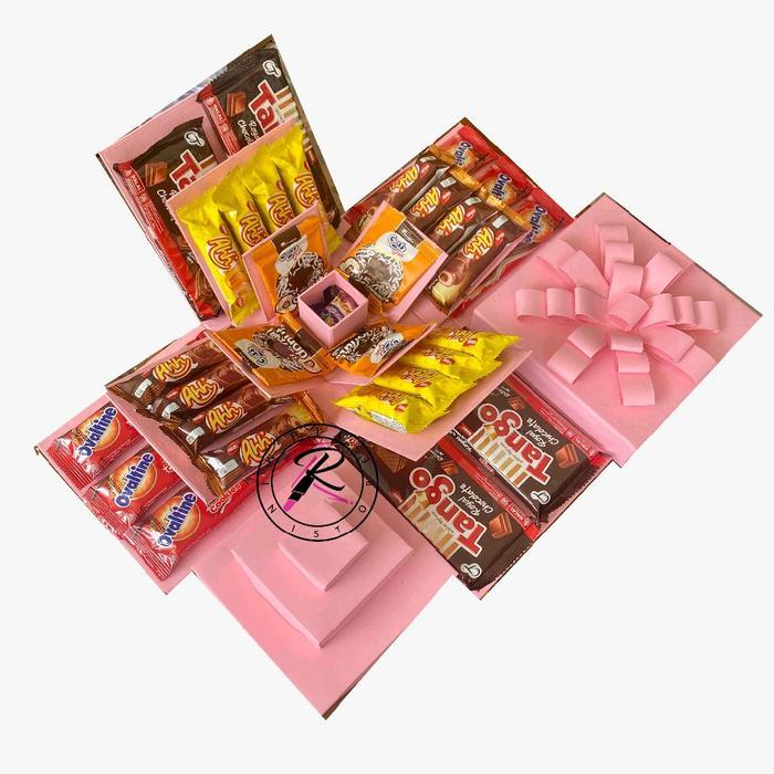 Explosion Box Rostor Box Snack Karton 3 Layer Unik Hampers Kado Dengan 8 Jenis Snack Dan 1 Box Yupi