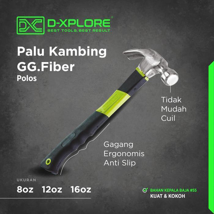 Palu Kambing Polos Gigi Gagang Fiber Ergonomis Anti Slip 8oz 12oz 16oz D-Xplore