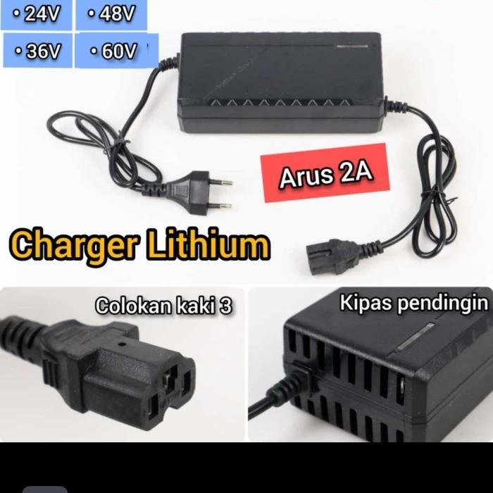 Ready Charger Battery Lithium Li-iON 24V/ 36V/ 48V/ 60V 2A Cas Aki Sepeda / Motor Listrik Lithium