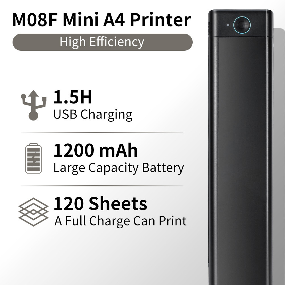 Phomemo M08F A4 Portable Thermal Printer,Supports 8.26"x11.69" A4 Thermal Paper,Wireless Mobile