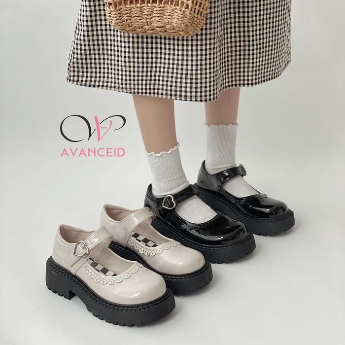 Laviola - 1930 Heels Sepatu Sneakers Wanita Kerja Docmart Hitam Karet Panjang Shoes