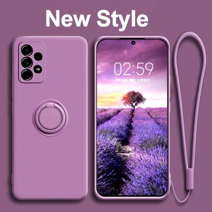 Case Hp Samsung A52 A52S Tali Lanyard Soft Case Ring Standing Mewah Premium Silikon Cover Casing