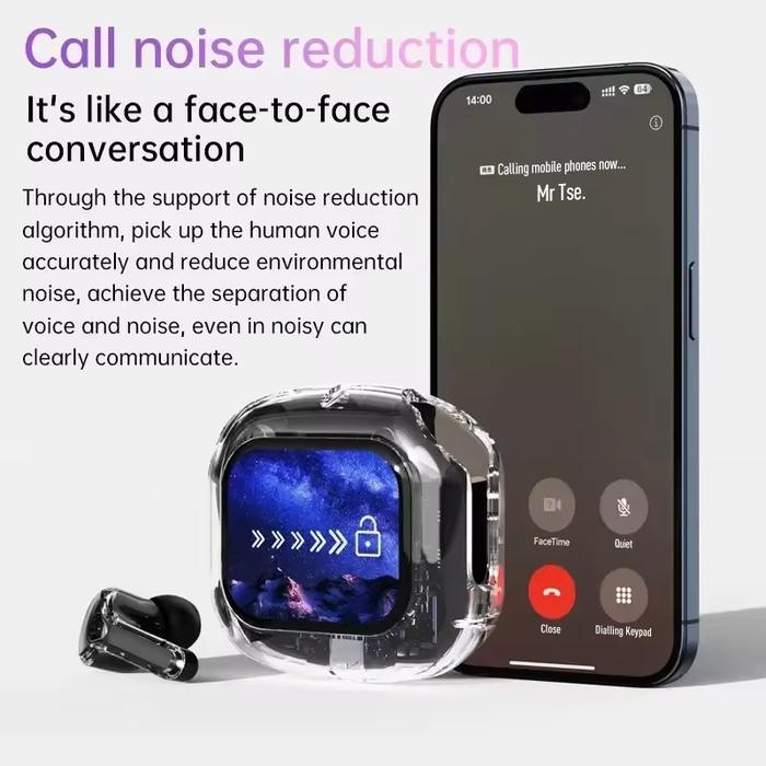 TWS INTELLIGENT TOUCH COLOR SCREEN WIRELESS BLUETOOTH 5.4 EARPHONES CRYSTAL CALL EARPHONES TWS
