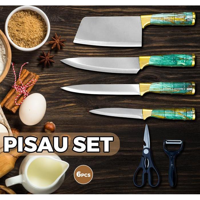 KITCHEN KNIFE SET 6 PCS KITCHEN KNIFE RAMADHAN PACKAGE MEWAH DAN KOTAK PISAU DAPUR SET ISI 6 PCS