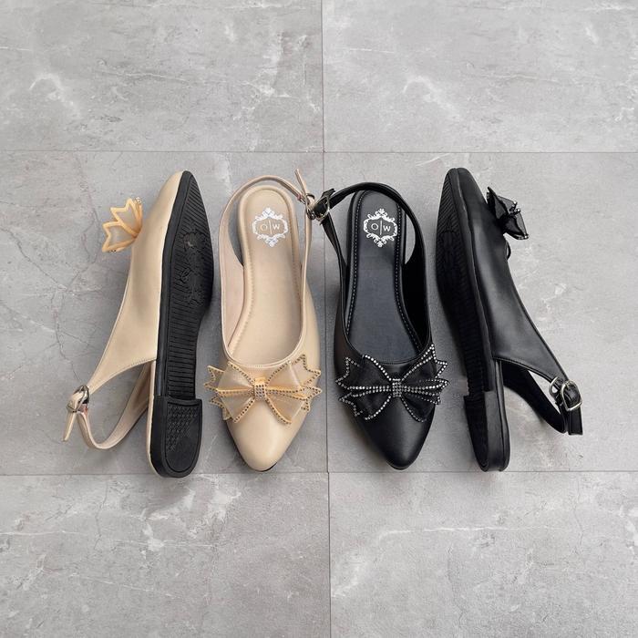 PROMOO Faduzzi Sepatu Kerja Flatshoes Wanita LUCIA Sol Karet pansus tali belakang sepatu sandal tali