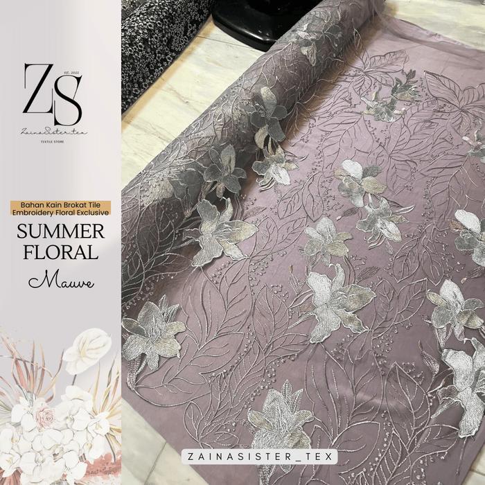 Ready 1/2 Meter Bahan Kain Kebaya Brokat Tule Bordir Embroidery Bunga Timbul Motif Bunga Besar