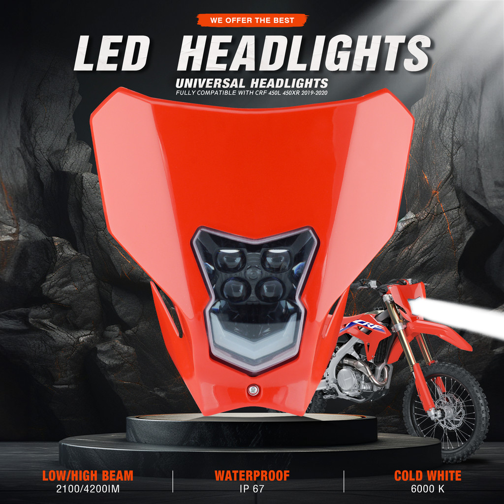 PowerZone Motorcycle LED Headlight Headlamp For Honda CRF CRF450L CRF450XR 2019 2020 Supermoto Head