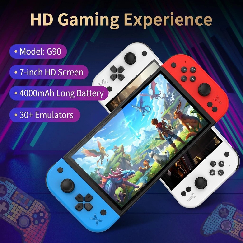 7inch 4K HD IPS Screen Retro Arcade Handheld Console G90 Game Console Support Supports TV Screen
