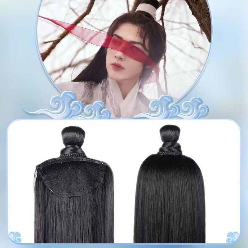 Hanfu Cosplay Wigs Men Black Anime Ancient Chinese Hanfu Wigs Headgear Accessories Hanfu Long
