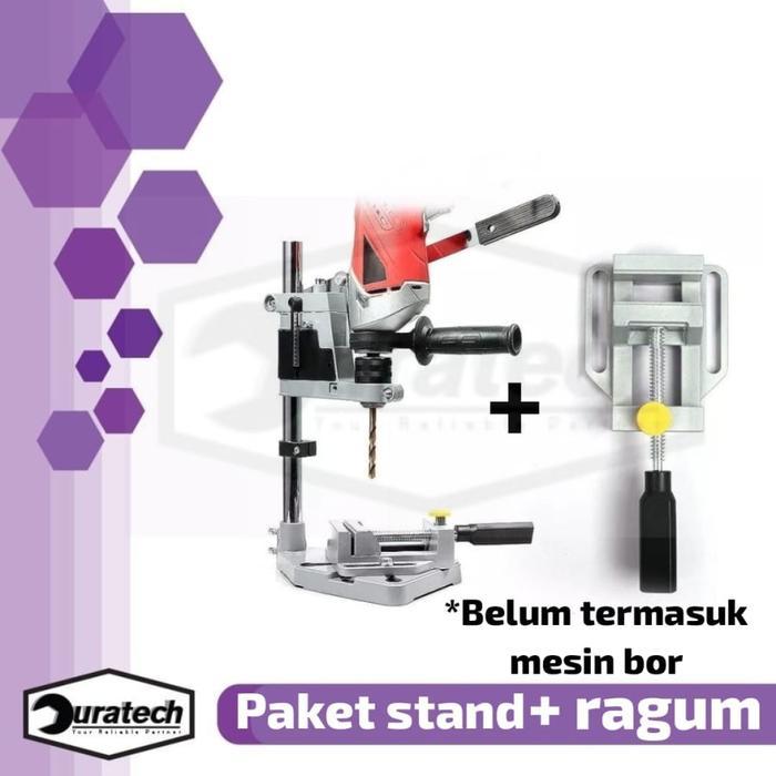 Ready Paket 2In1 Stand Drill Dudukan Bor Tangan Dan Drill Press Vice Clamp Drill Stand Stan Bor