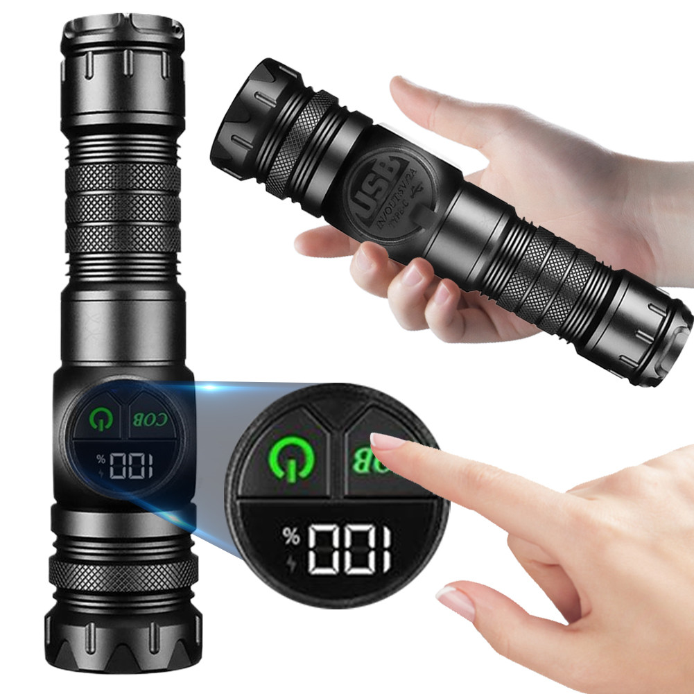 LED Camping Flashlight Rechargeable Portable LED COB Flashlight Telescopic Zoom Multi-Function Torch