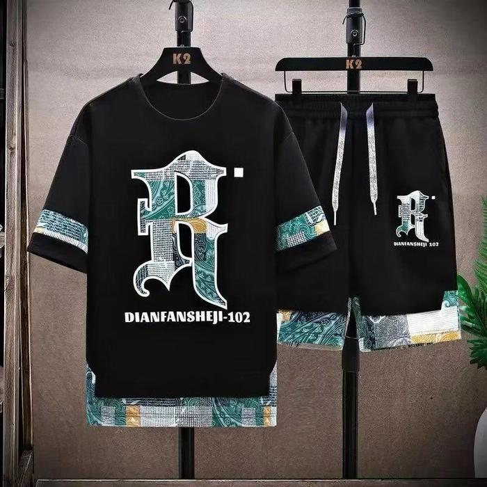 S7 Set. DIANFAN - Setelan Lengan Pendek Celana Pendek babyterry Motif Pria