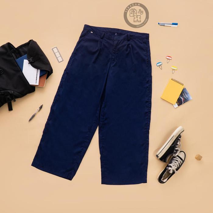 [Baggy] Celana Panjang Baggy Gombrong Biru Smp Sma American Drill Tanpa Karet