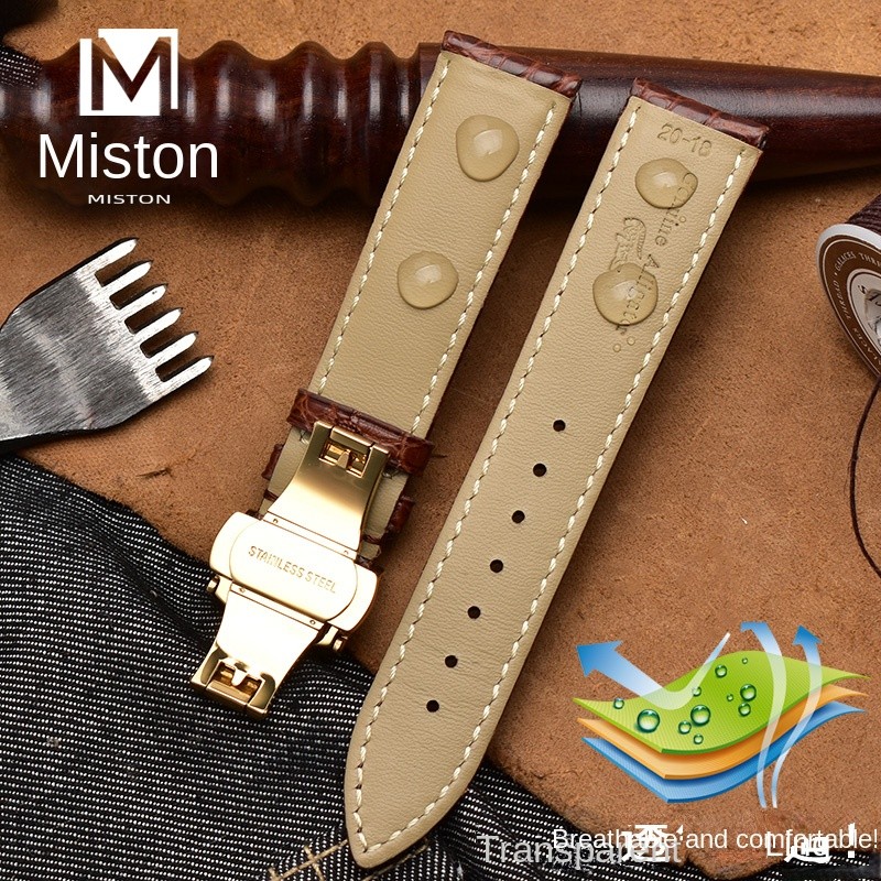 Crocodile leather strap for Longines Omega Rossini Citizen Tissot seagull strap men women butterfly