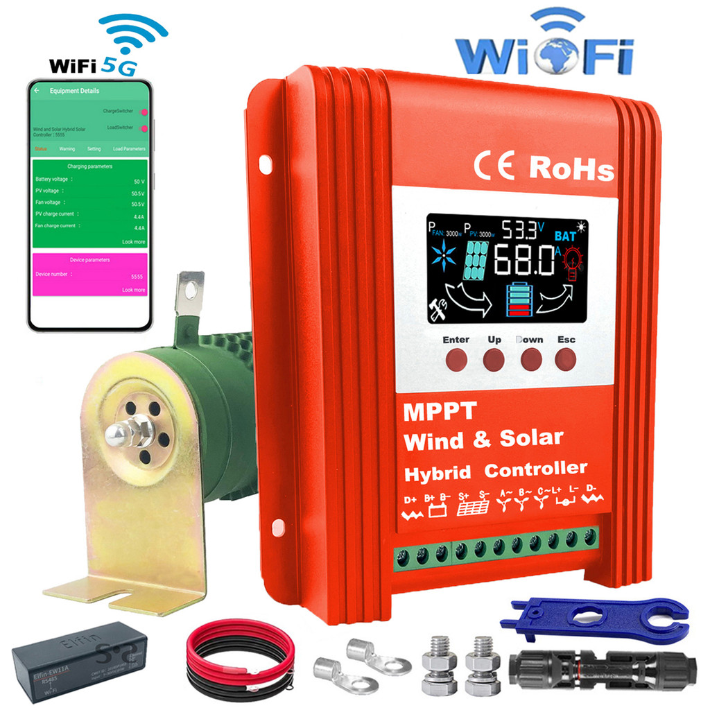 3000W 12V24V48V Hybrid Solar Wind Controller With LCD Display, For Lifepo4 Full Battery use for