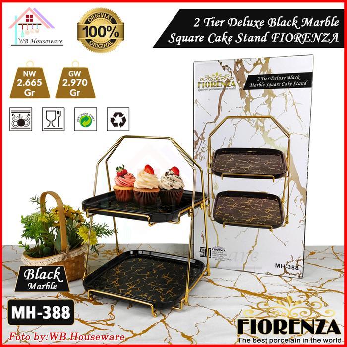 PROMO FIORENZA Tempat kue buah keramik rak susun tingkat 2susun motif marble / square cake stand /