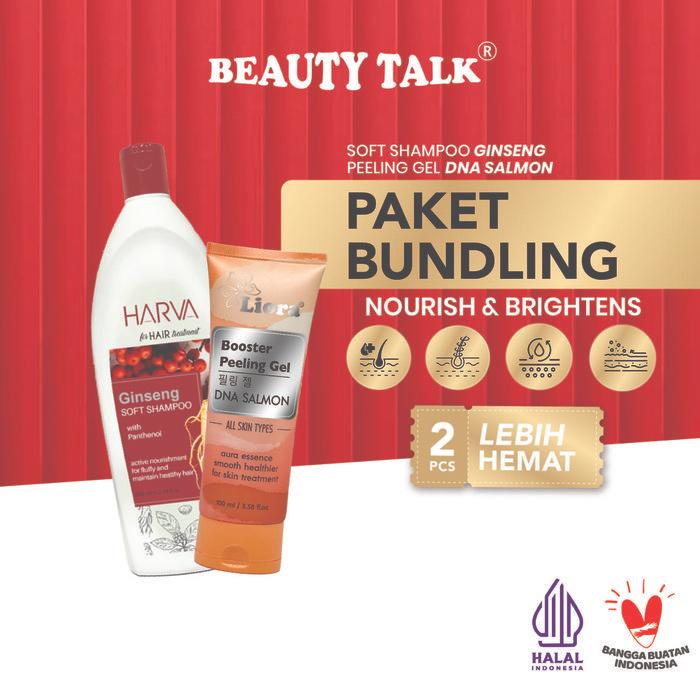 [Bundle Hemat - 2 Pcs] Harva Shampoo & Conditioner Ginseng 600Ml + Liora Peeling Gel Dna Salmon