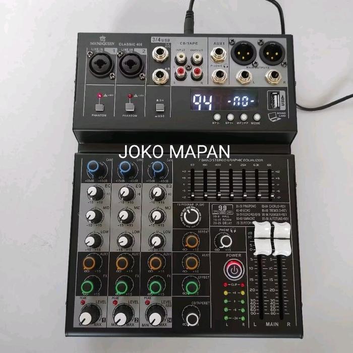 Soundqueen Classic 400 Mixer Audio Kompak 4 Channel dengan 7-Band EQ & 99 DSP Effects untuk Podcast