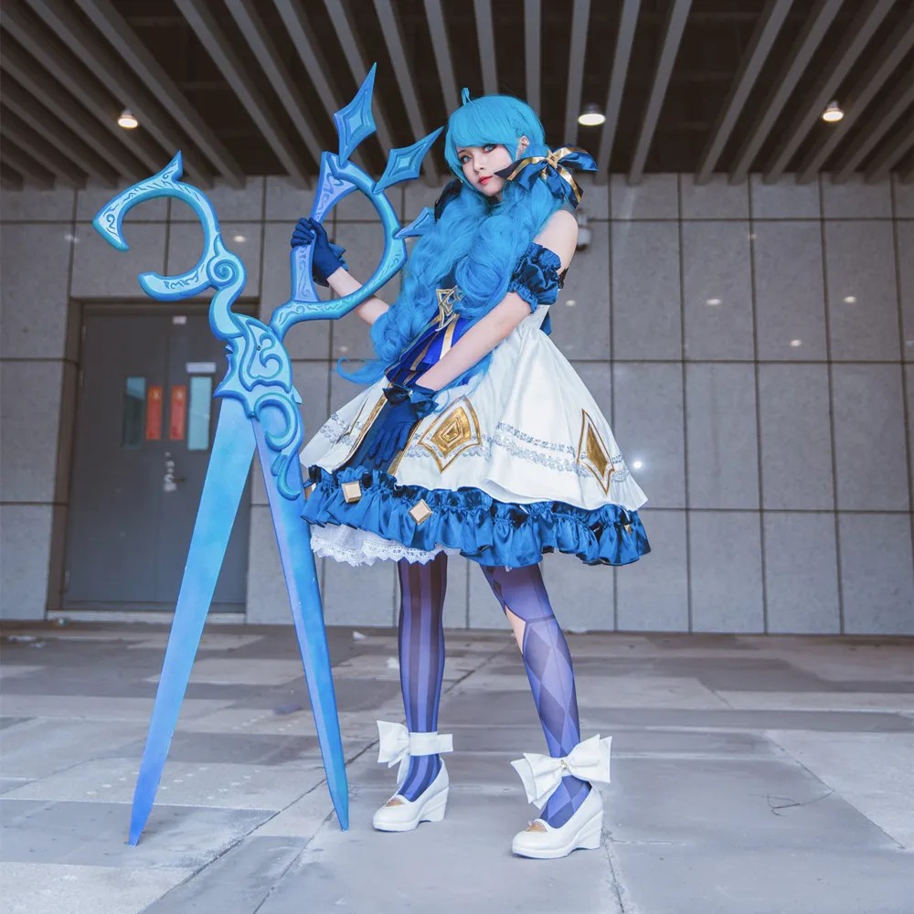 188cm permainan LOL Gwen Cosplay Prop gunting kayu replika senjata